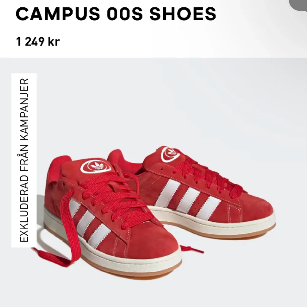 Säljer mina fina adidas campus skor då de var fel storlek, de är helt oanvända och box och kvitto följer med!!💞. Skor.