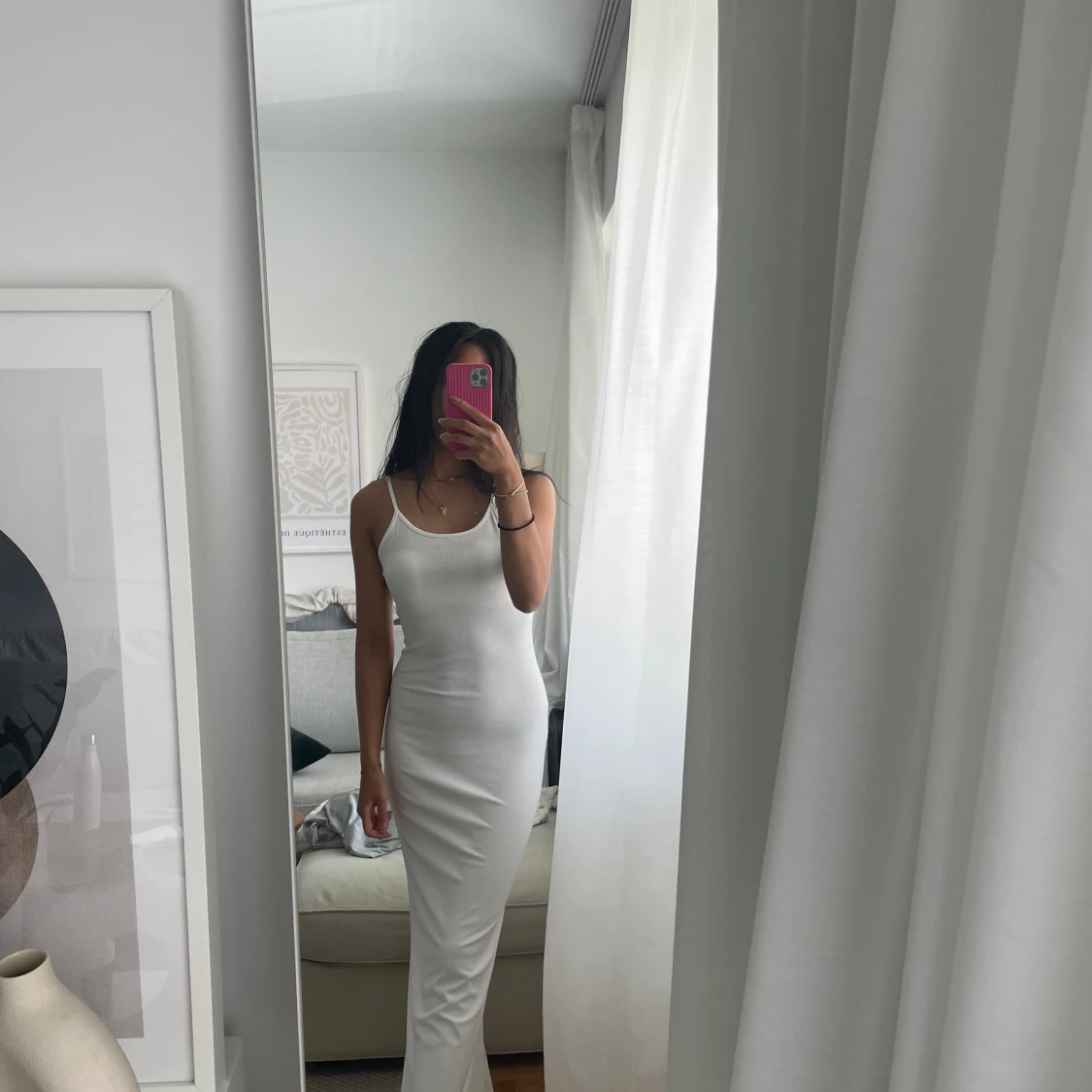 Vit ribbad klänning  - 90