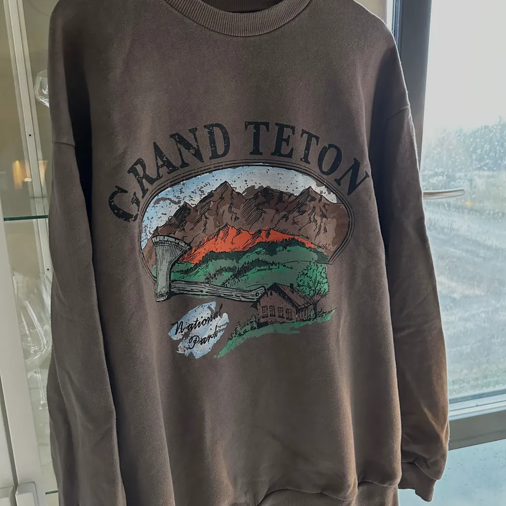 Brun sweatshirt från ASOS med tryck. Tröjor & Koftor.