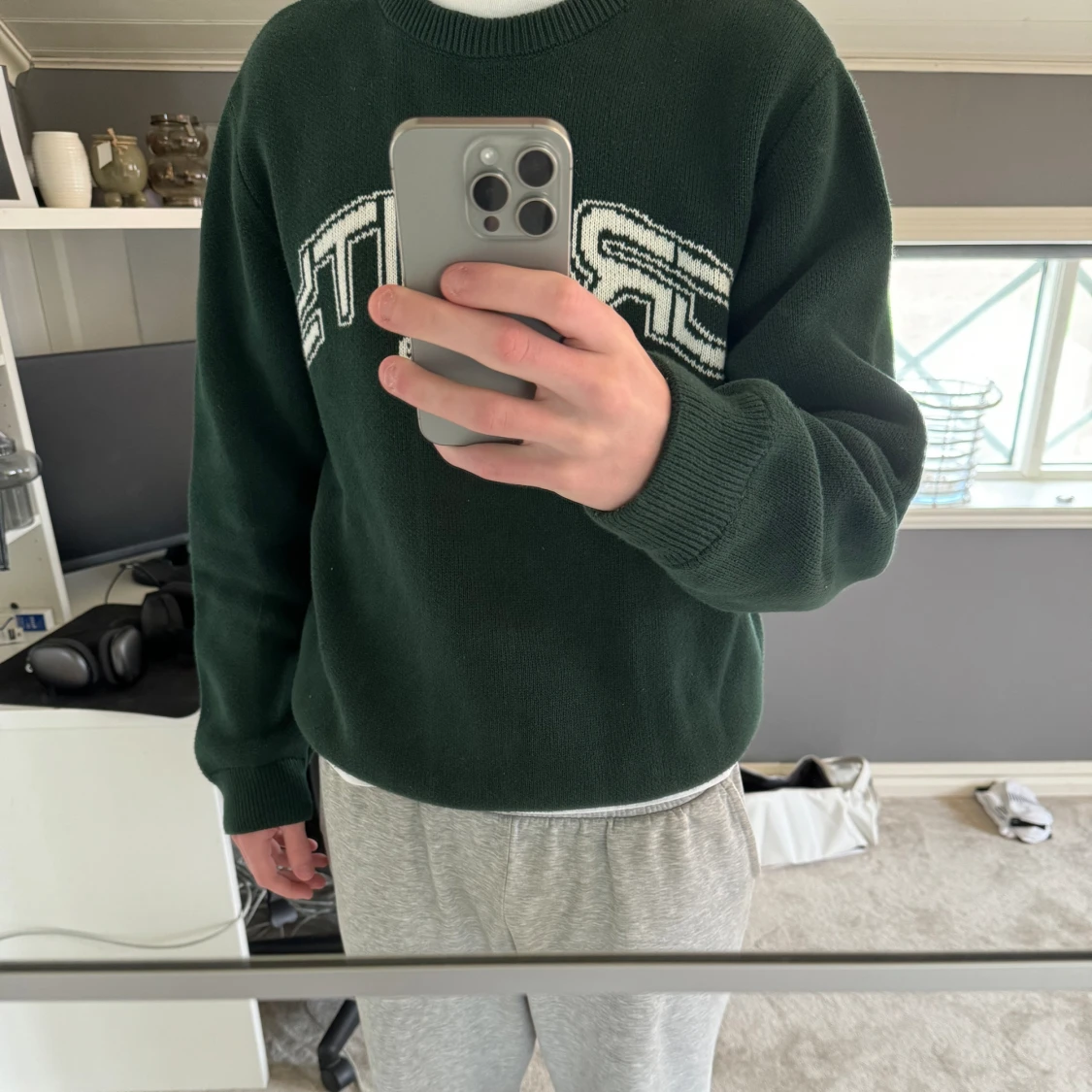 Grön stickad tröja  - 90