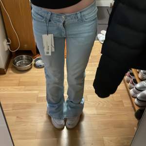 Ljusa Zara jeans som endast är testade annars helt oanvända. Midjemått= 36cm rakt över💕innerbenslängden = 82cm🤗 dom är Bootcut och har även en liten slit längst ner. Pris kan diskuteras vi snabbt köp