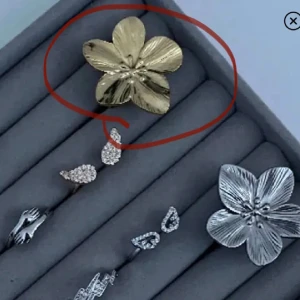 Blom ring - Jag Säljer denna blomningen i färgen guld eftersom den kommer inte till användning. Man kan även justera storleken. Rostfria  Kom gärna med prisförslag så diskuteras den 😊🩷 Ni kan även buda