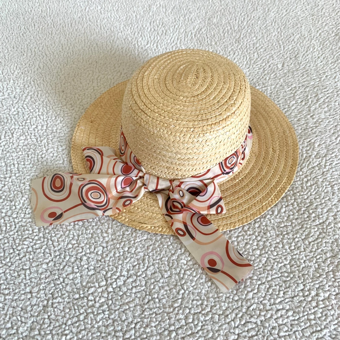 Vintage liten solhatt med rosett - 90