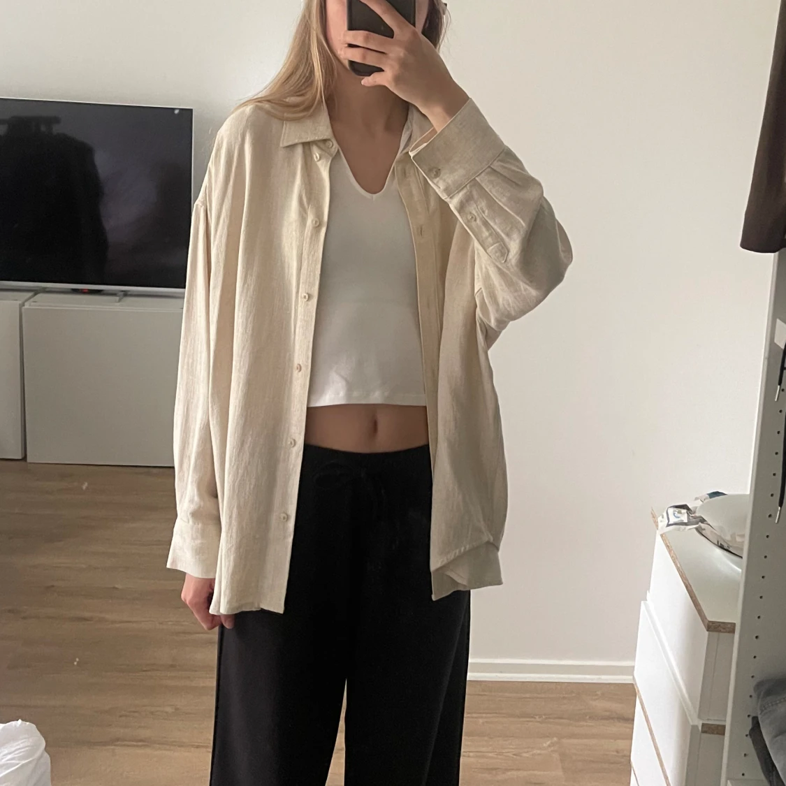 Oversize skjorta i linnetyg - 92