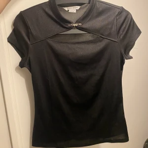 Topp med utskuren hals  - Aldrig använd, köpt för ett par år sedan! Storlek L men sitter mer som en S/M Glansigt följsamt tyg, man knäpper i halsen med hake