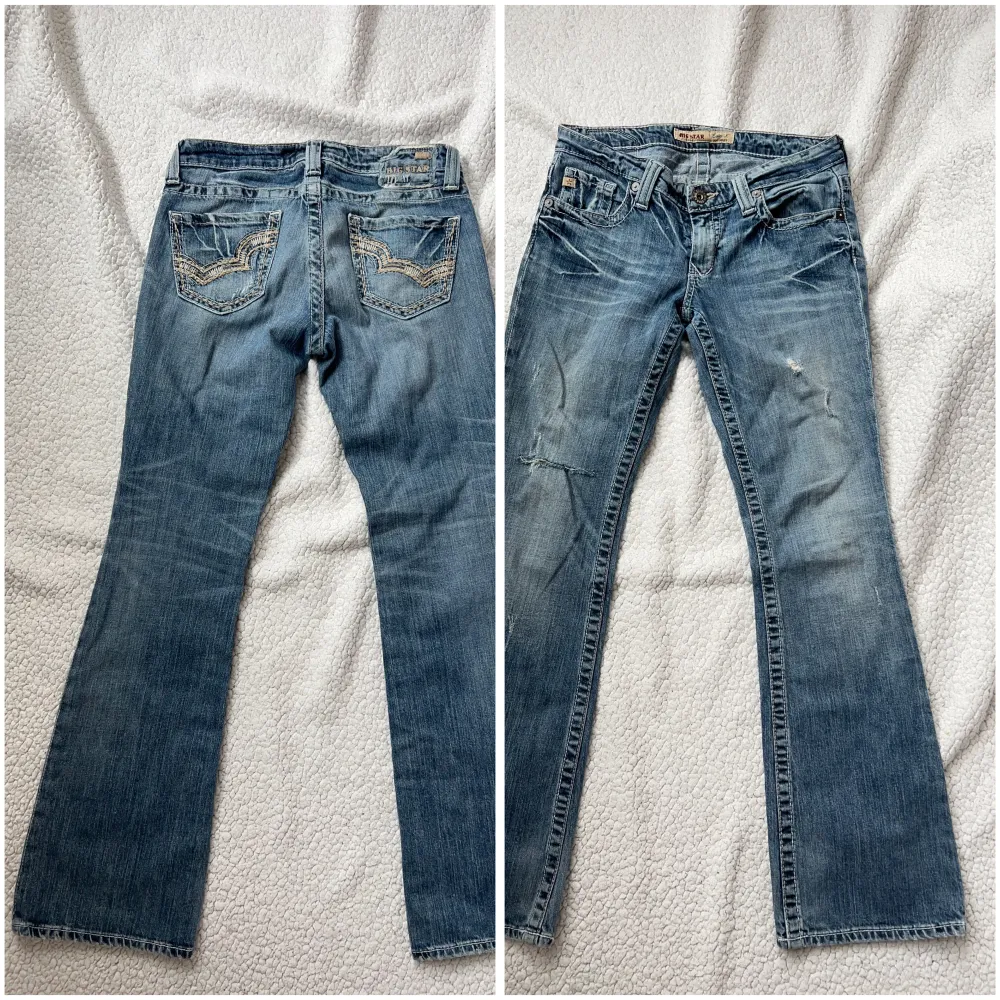 Lågmidjade Bootcut jeans från bigstar, så coola och unika. Mått i dm. Inga bilder på då de är för stora för mig.Vill du köpa trycker du på köp nu, jag postar inom 24h. Jeans & Byxor.