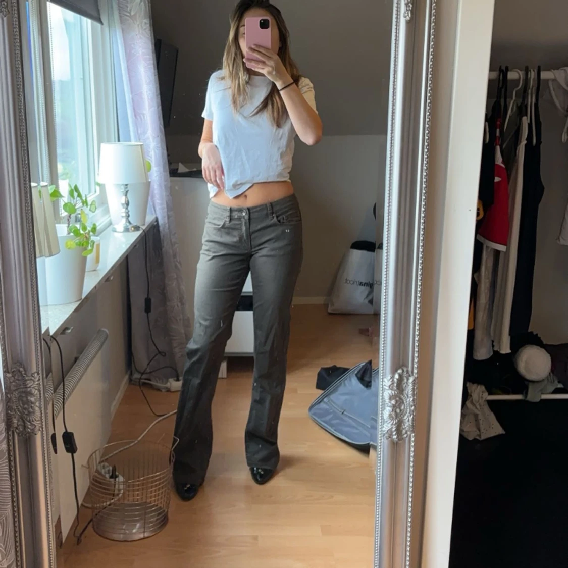 Mörkgröna lågmidjade jeans