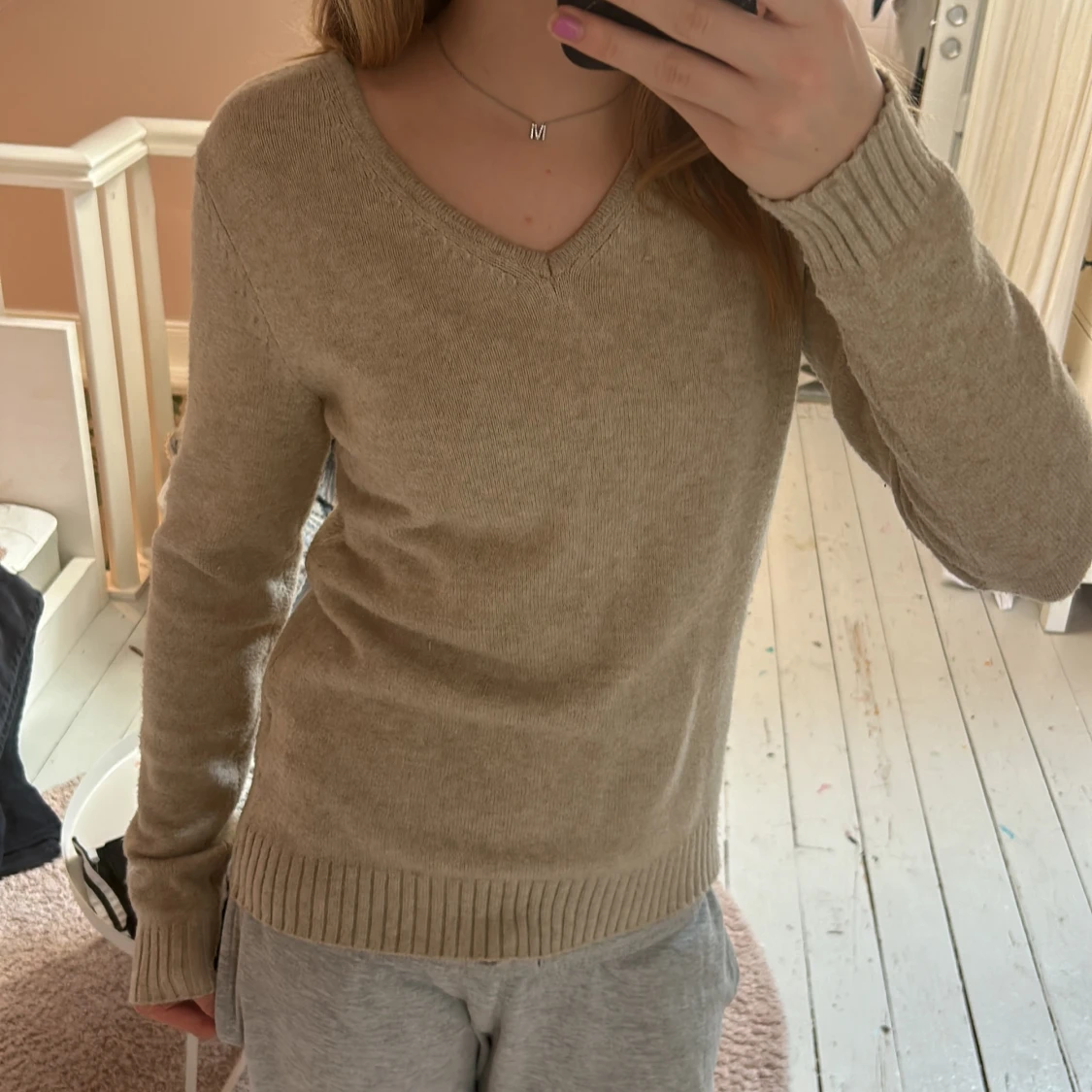 Beige stickad tröja  - 91