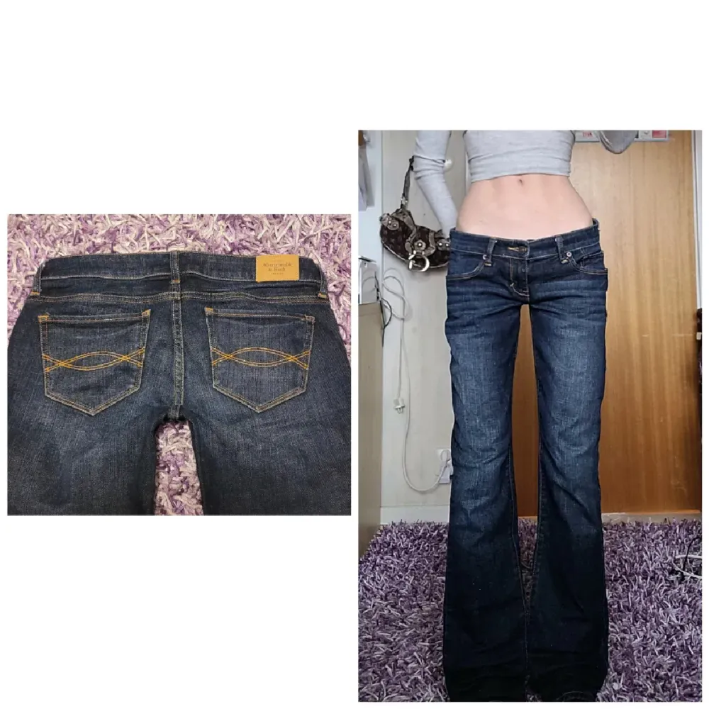 Säljer dessa jeans från abercrombie and Fitch. Köpta här på Plick. Inte mina bilder! Superbra kvalite på jeansen och inga defekter! Midjemått: 78cm Innerbenslängd: 86cm. Jeans & Byxor.