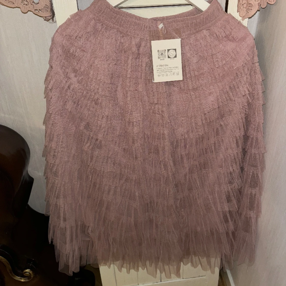 Nytt med lapp! Exklusiv broderier spets blus topp med tyll kjol i antik rosa balklänning - 91