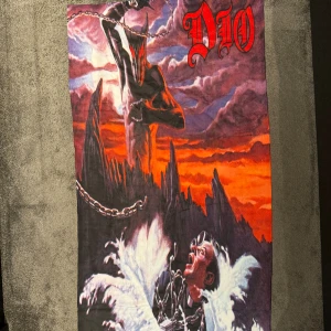 DIO Holy Diver Flagga - DIO Holy Diver Flagga Från Albumet: Holy Diver -83🔥 Ska egentligen vara ett Badlackan men rekommenderar att använda som flagga på vägg!🏴‍☠️🔥 Skick: Typ som ny! Mått: 157x80cm (Som ett badlackan bra precis) Pris: 199kr Köparen står för eventuell frakt!