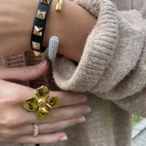 Anastasia armband i guld - Säljer ett snyggt armband av rostfritt stål med guldplätering i 18 k guld och har en elegant design med små pärlor på ena sidan. Perfekt för att ge en lyxig touch till din outfit. Armbandet är i one size och passar de flesta handleder. Org pris 269