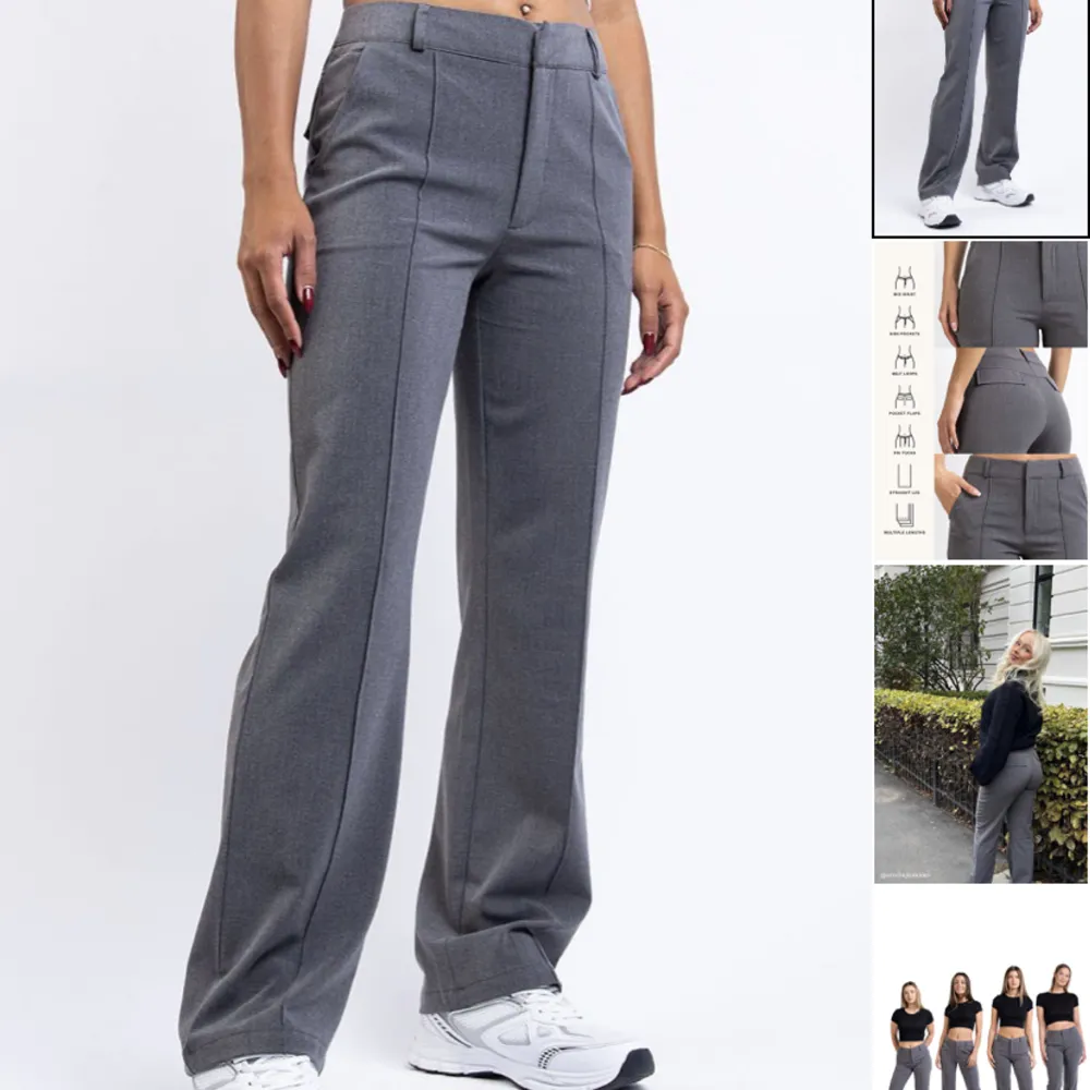 Säljer dessa kostymbyxor från madlady, modellen är ”Mid Waist Kostymbyxor Med Stråveck - Gina Mid Grey”. I storlek 38-tall. De är helt oanvända💕. Jeans & Byxor.