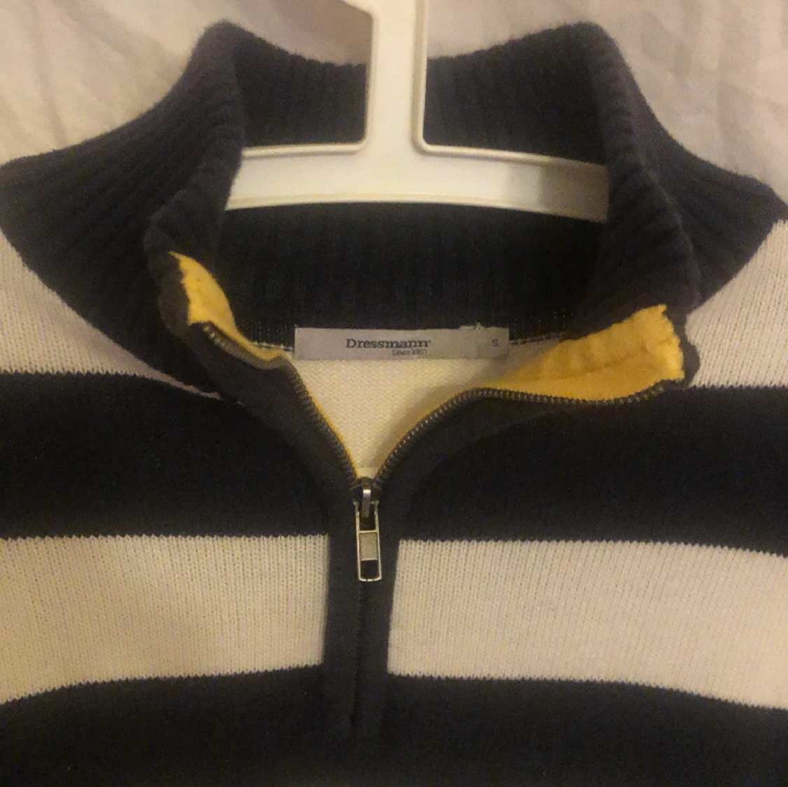 Tröja halvzip vit & blå - 91