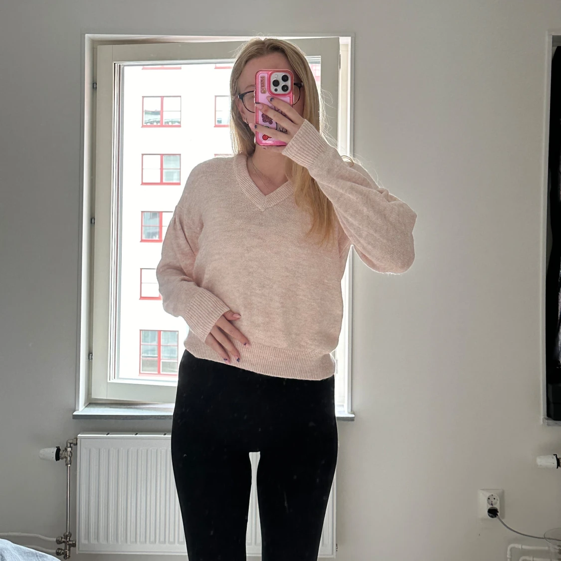 Stickad rosa tröja - 90