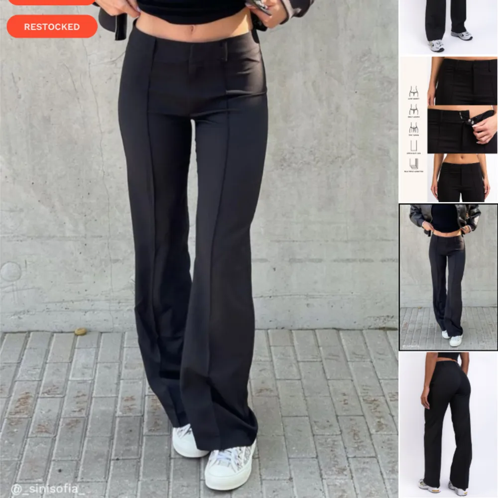 Säljer dessa lågmidjade kostymbyxor från Madlady! Svarta, storlek 34!🤍 . Jeans & Byxor.