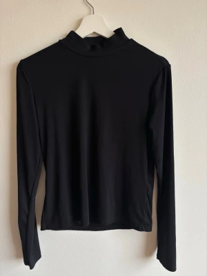 Svart polotopp med långa ärmar - En stilren svart polotopp med långa ärmar. Toppen har en hög krage och är tillverkad i ett mjukt, stretchigt material och lätt genomskinligt.
