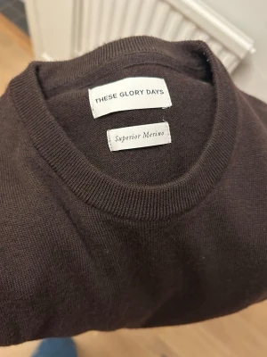 Vinröd merinoulltröja These Glory Days - Vintöd stickad tröja från These Glory Days i Superior Merino-ull. Klassisk rund halsringning och långa ärmar. Enkel och stilren design som passar perfekt till lager-på-lager eller som den är. Ribbstickade muddar vid ärmslut och nederkant.