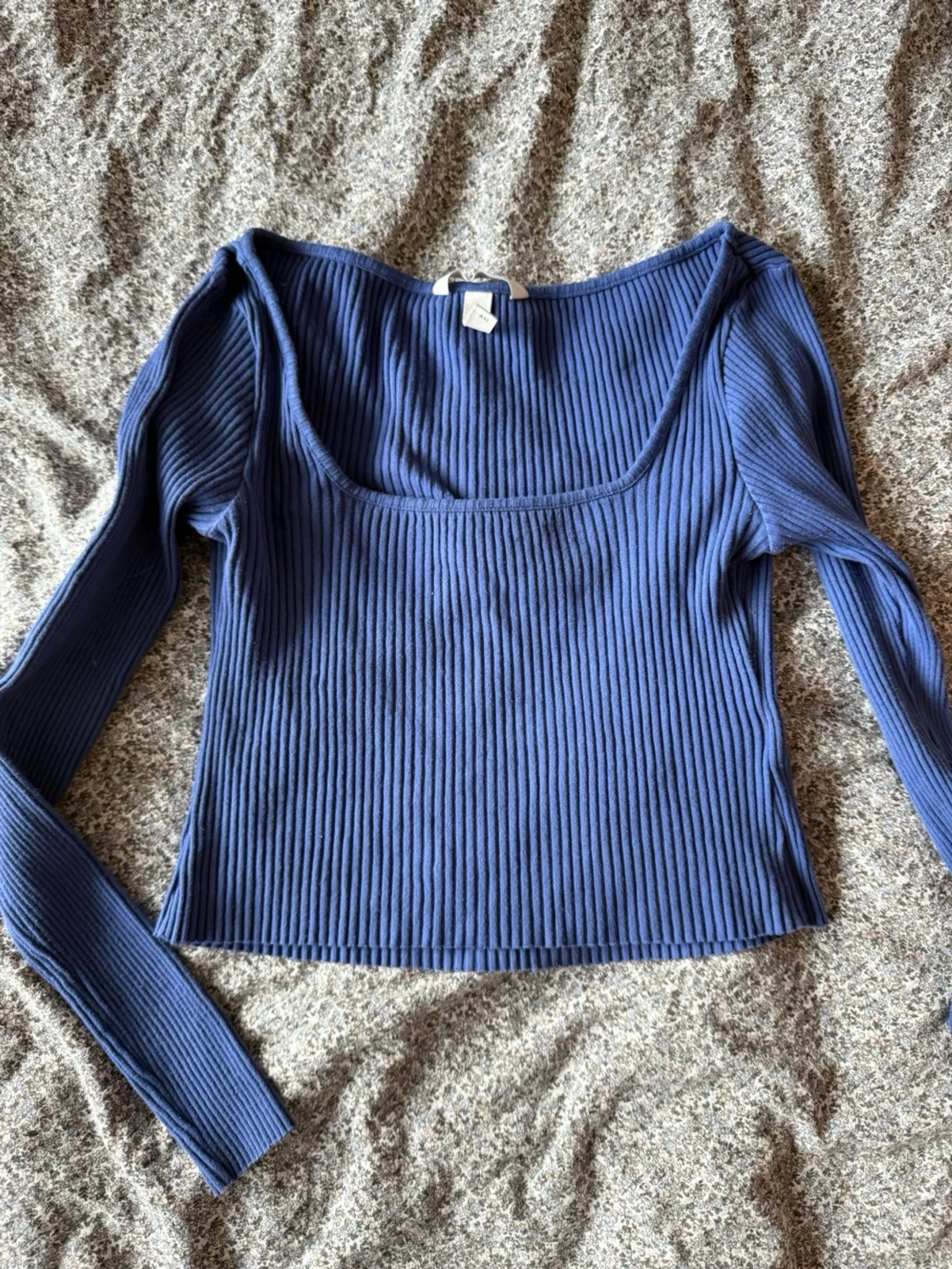 Blå ribbad långärmad topp H&M