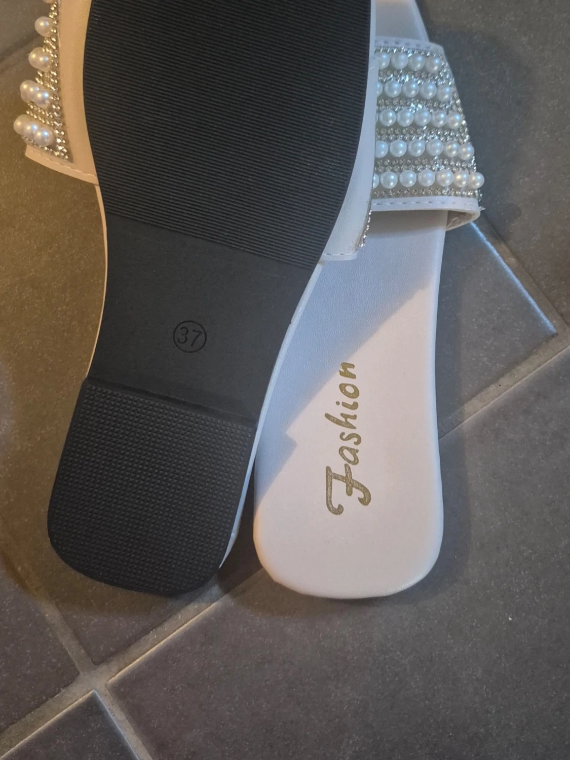 Fashion Slippers Beads Beige Size 37 - 1