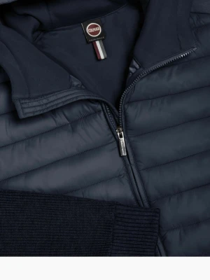 Mörkblå cardiganjacka från Colmar - Mörkblå cardiganjacka från Colmar med quiltad front i polyester och stickade ärmar. Jackan har huva med dragsko och hel dragkedja framtill för en sportig och modern look.
