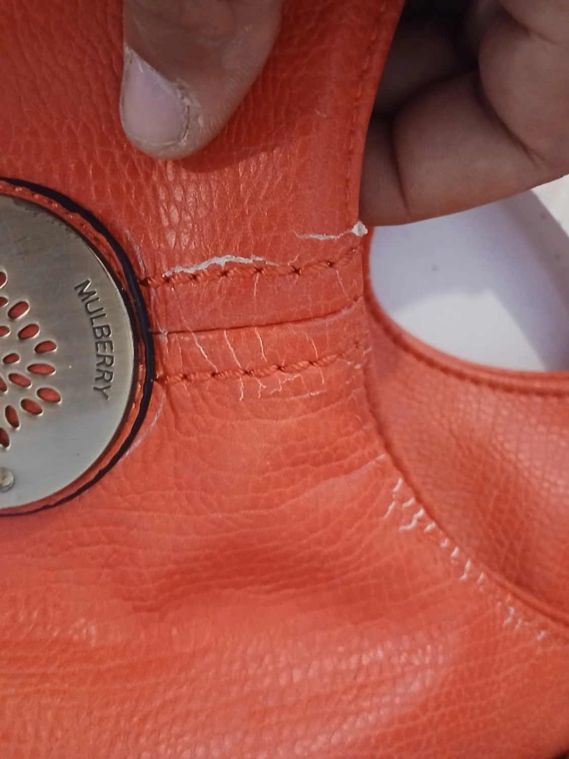 Orange handväska med flätade handtag - 6