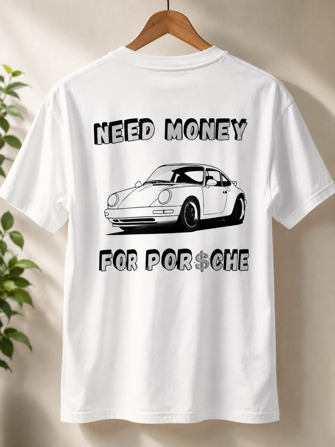 Vit T- Shirt med Trendigt ”Porsche” tryck, 100 % Bomull  - 1