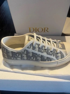 Grå Dior Oblique sneakers - Snygga låga sneakers från Dior med det klassiska grå Oblique-mönstret. Skon har vita snören, vit sula och detaljer i canvasmaterial. Perfekt för dig som gillar exklusiv streetwear och vill sticka ut med en ikonisk design. Pris kan diskuteras, kvittot finns digitalt!
