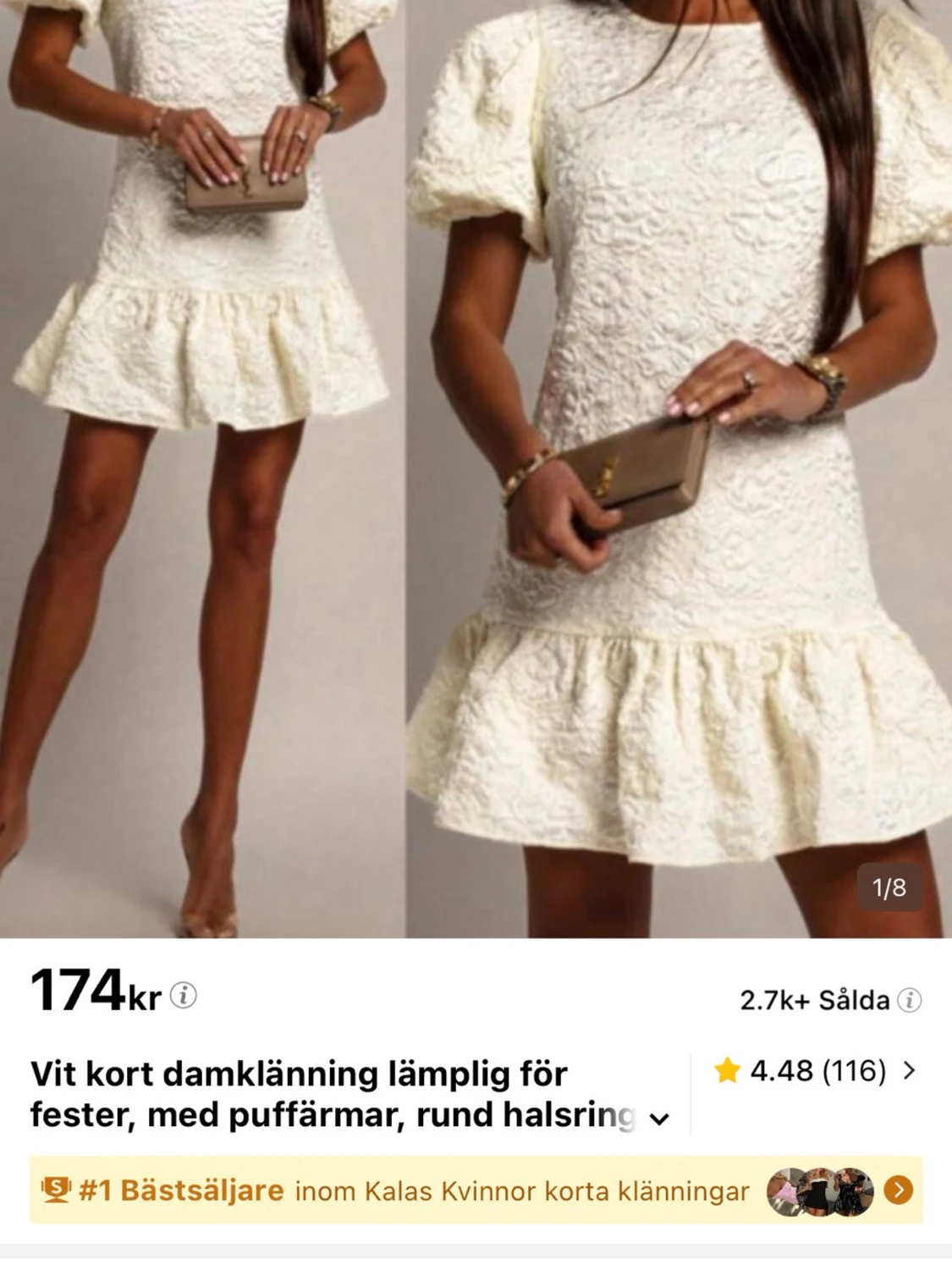 Vit kort klänning med puffärmar