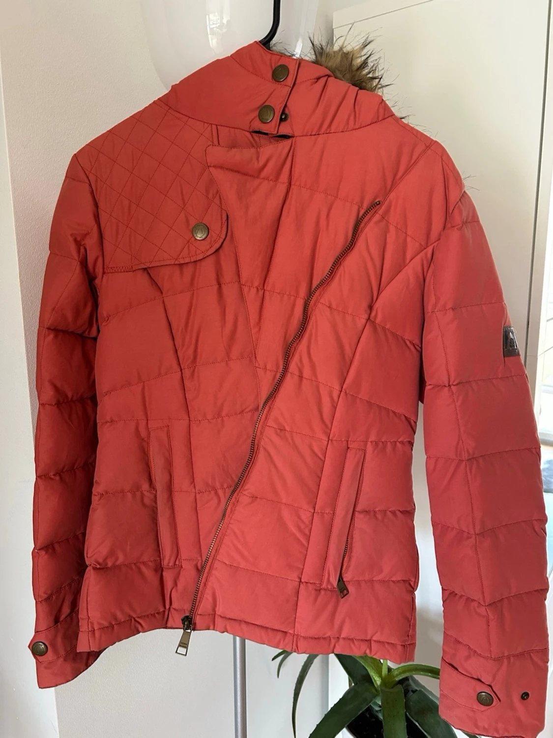 Burnt orange snowmass winter coat with faux fur hood - 2
