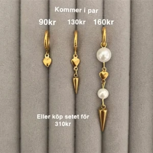 Guldiga örhängen med hjärta och pärlor - Par 