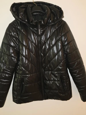 Svart glansig pufferjacka med huva - Svart pufferjacka från Calvin Klein med glansig finish, huva och dragkedja framtill. Jackan har snedställda sömmar och två fickor med dragkedja. Perfekt för vår, höst och kalla vinterdagar. Nypris på Nelly 2199:- 