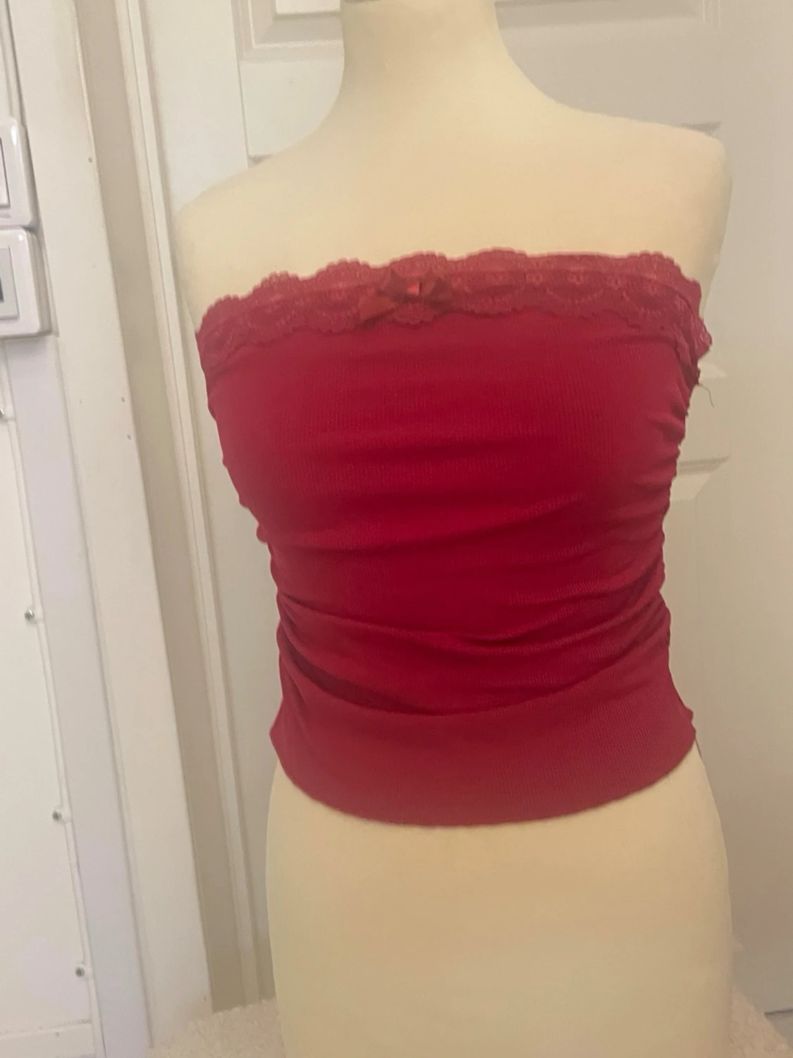 Röd bandeau tubtopp med spets - 2