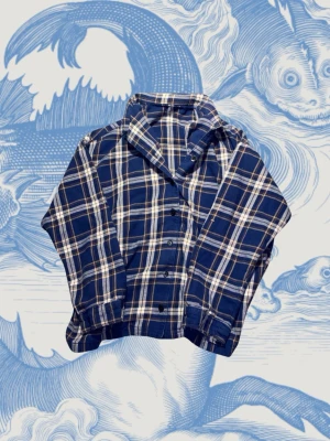 Flanelskjorta - Säljer en blå rutig skjorta med långa ärmar och knappar framtill. Skjortan har klassisk krage och är tillverkad i mjukt bomullstyg. Perfekt för dig som gillar avslappnad stil med en tidlös touch.