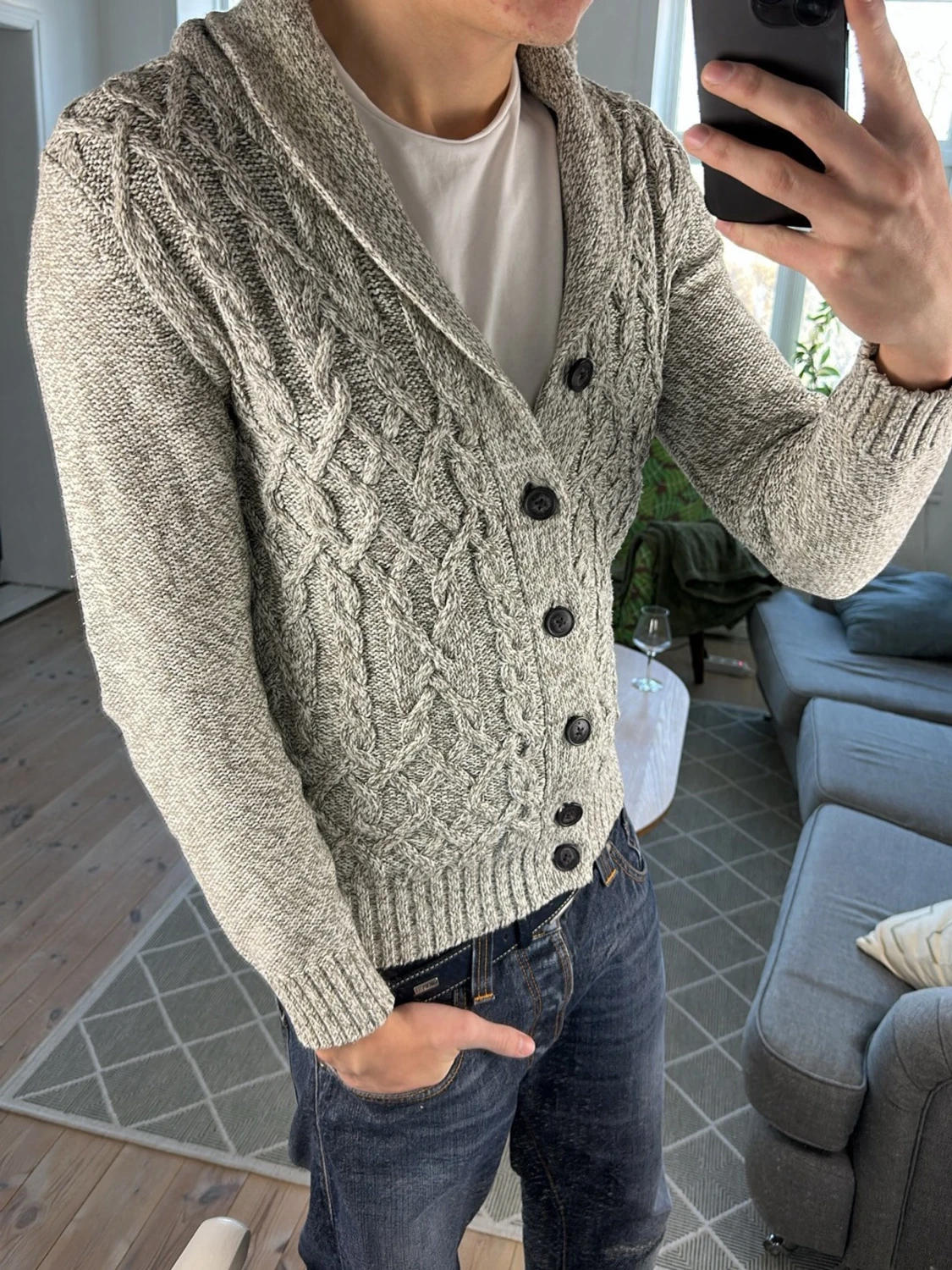 Stickad cardigan grå  - 1