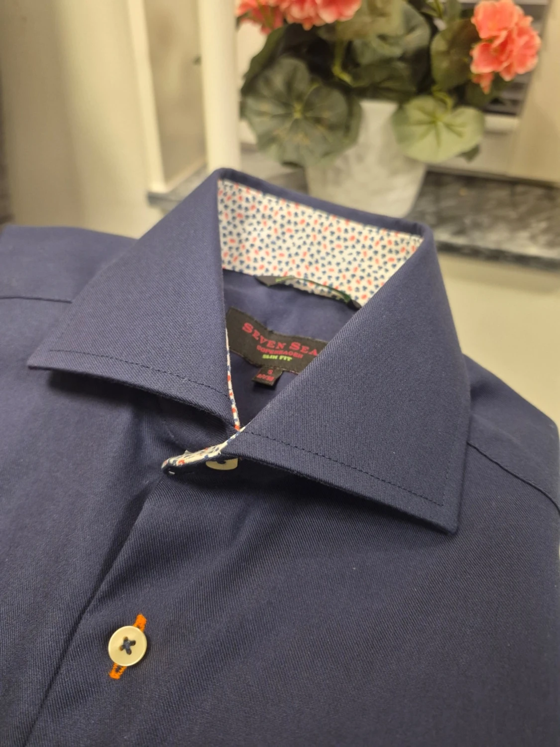 Mörkblå skjorta från Seven Seas 37/38 S slim-fit