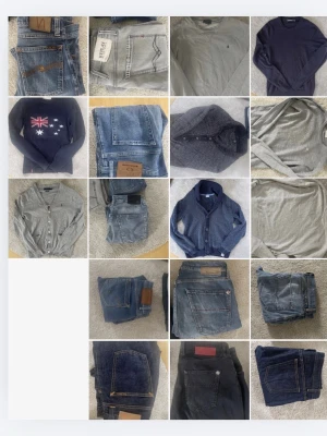 18st klädesplagg blandad! (BULK) - 1 par apc jeans 1 par diesel jeans 2 par Tramarossa jeans  2 par dondup jeans  2 par replay jeans  2 par nudie jeans 2 sweatshirts från Ralph Lauren  1 sweatshirt från Lindebergh 1 merinoull sweatshirt från J Lindeberg 3 st stickade koftor varav 1 från Ralph Lauren  1 st stickad sweatshirt holebrook Totalt 18 st plagg i olika storlekar! Skicket är bra på alla plagg men mindre defekter kan förekomma🙌