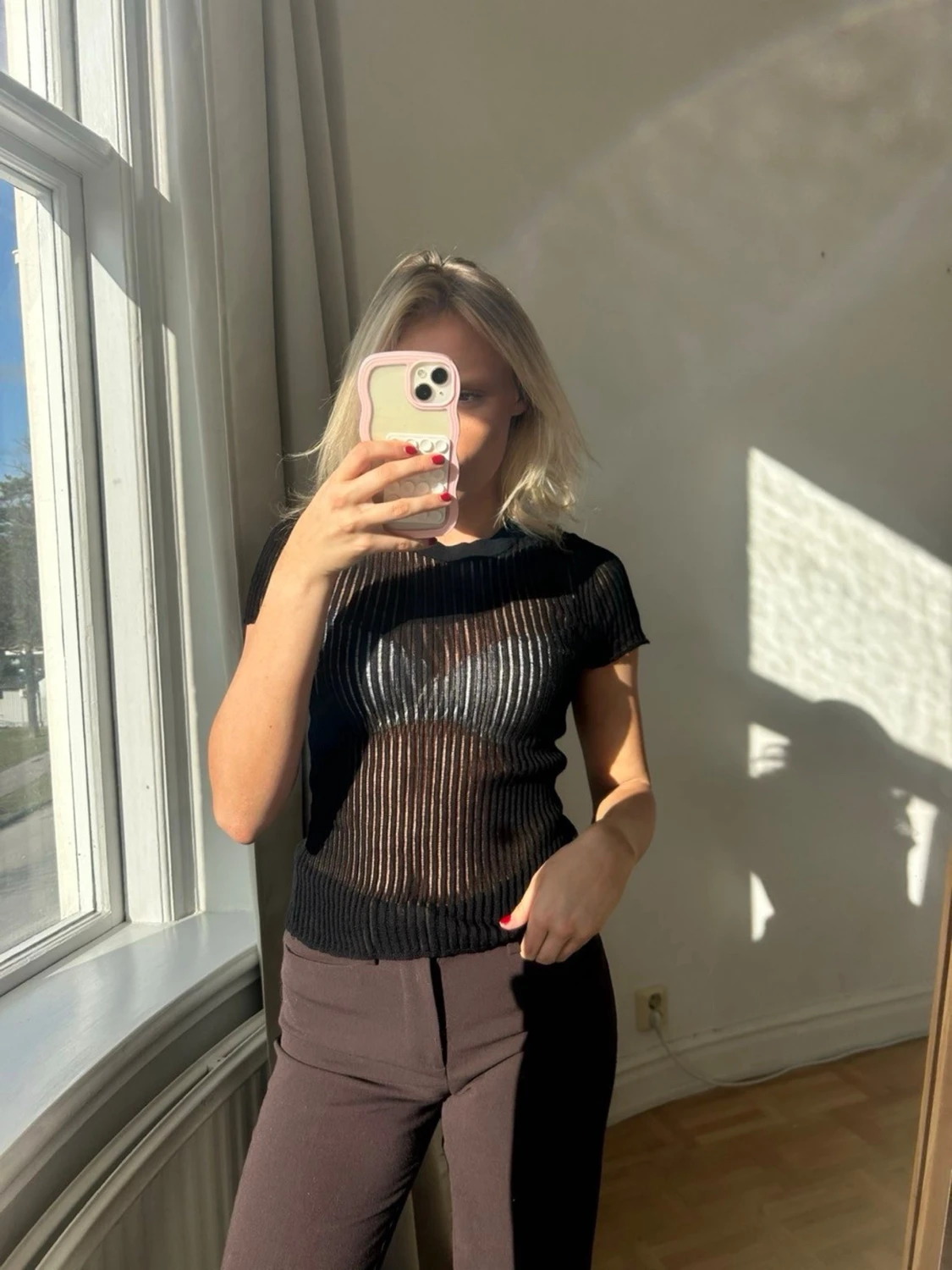 Svart transparent ribbad topp💖💖 - 3