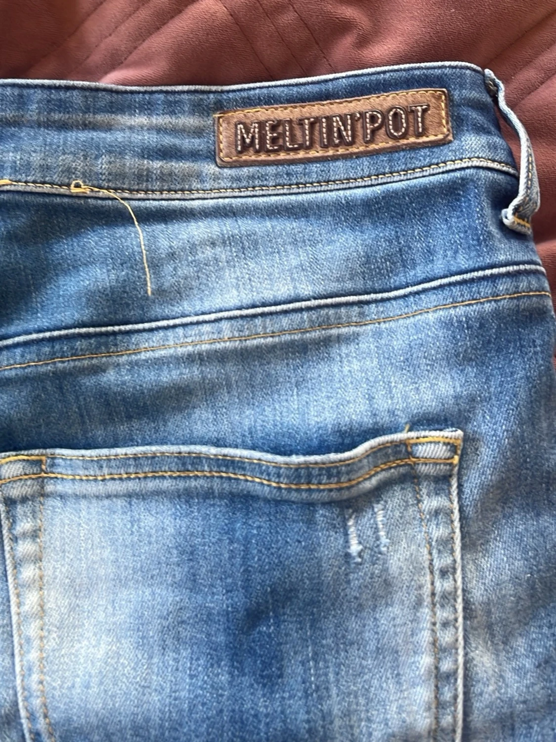 Blå slitna skinny jeans - 3