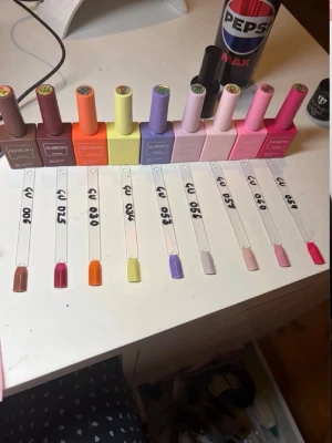 Färgglada nagellack från Guibofu - Säljer ett set med nio nagellack från Guibofu i olika färger: brun, vinröd, orange, gul, lila, ljusrosa, rosa, cerise och röd. Flaskorna har fyrkantig form och färgerna är tydliga och pigmentrika, perfekta för att skapa kreativa nageldesigner.