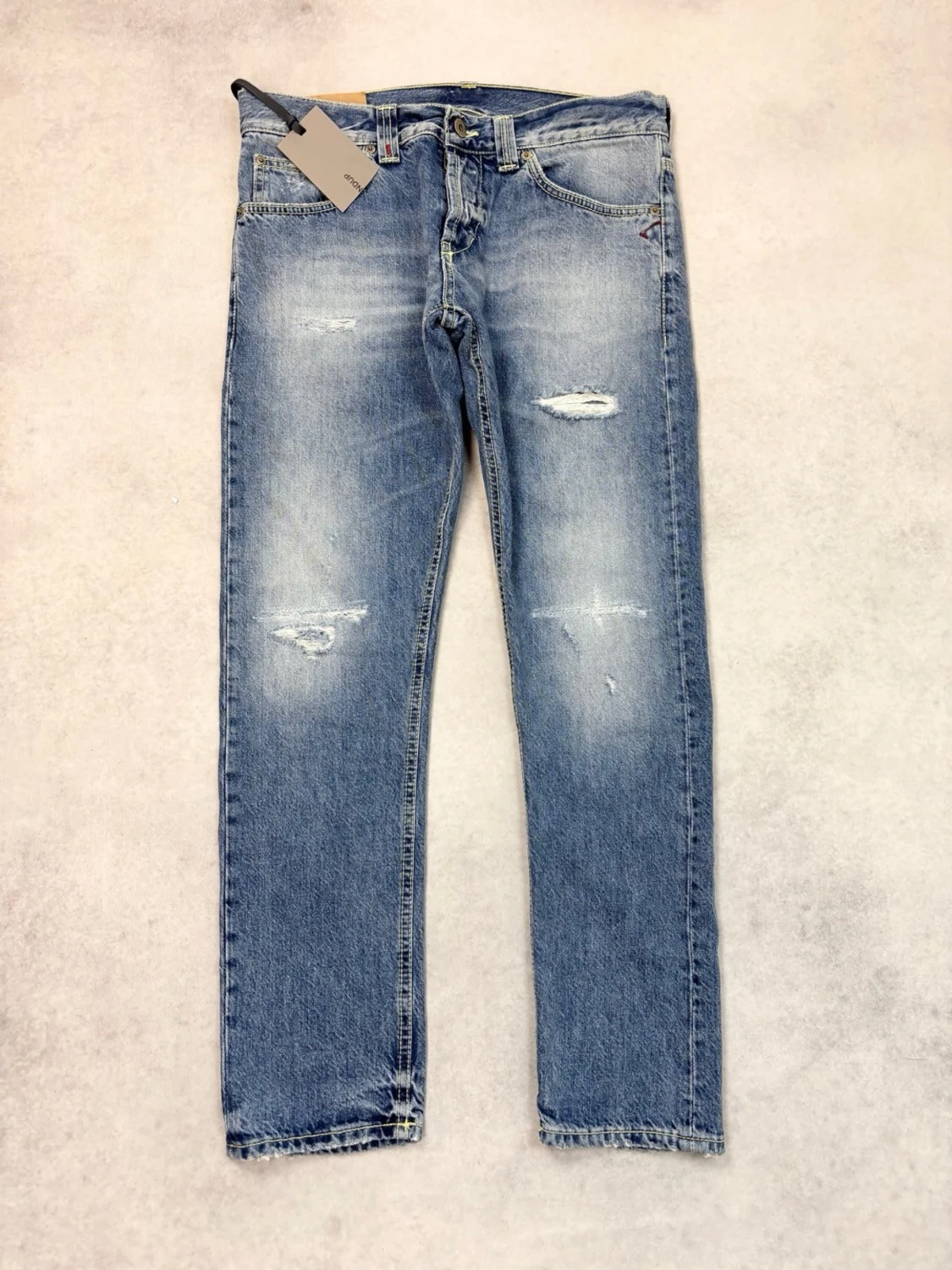 Blå slitna Dondup jeans med broderad ficka - 1