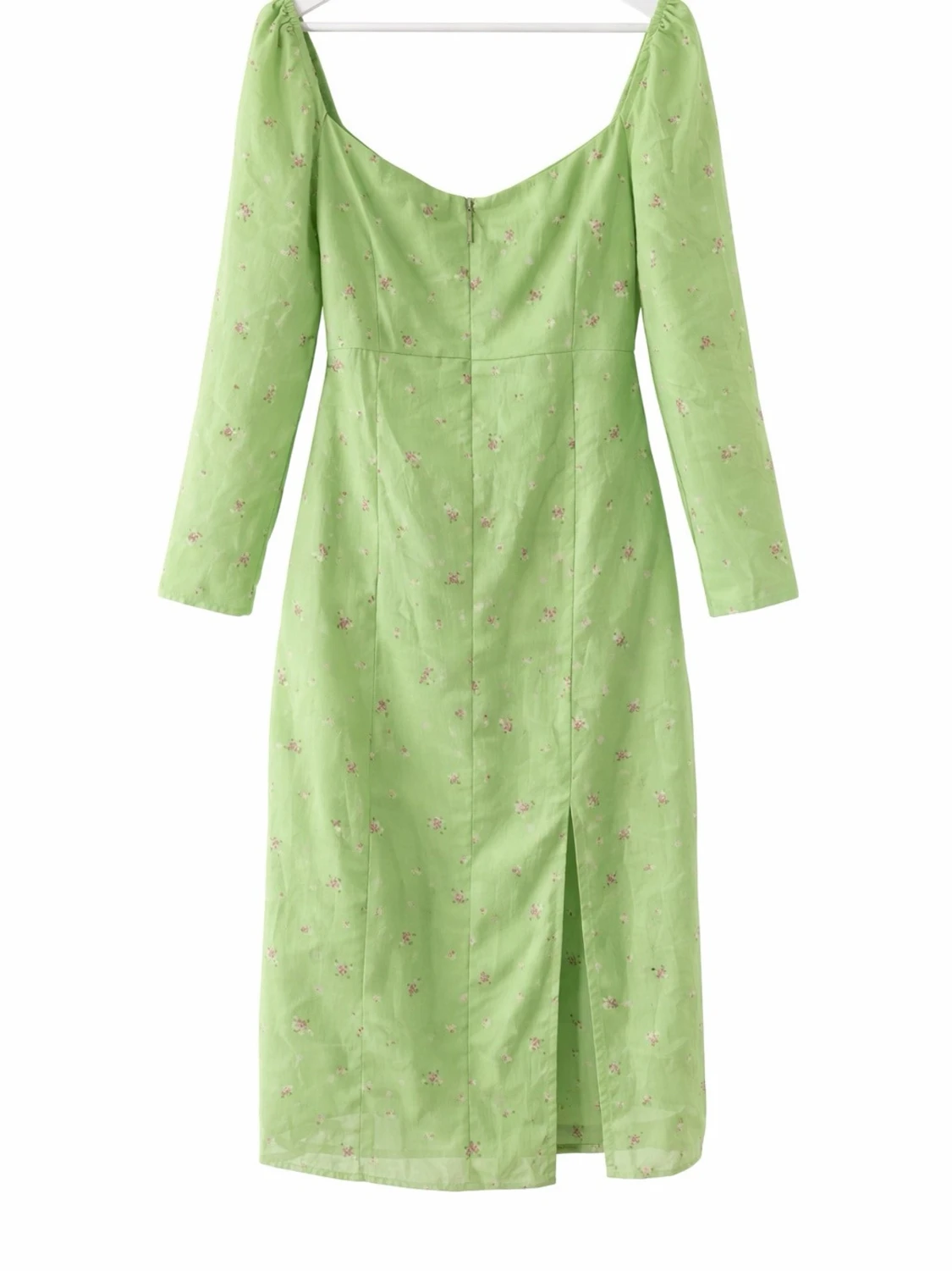 Grön blommig långklänning med snörning - 1