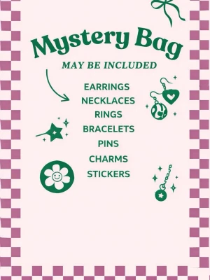 Mystery Bag med smyckesöverraskningar - Mystery Bag fylld med olika smycken och accessoarer som örhängen, halsband, ringar, armband, pins, berlocker och klistermärken. Perfekt för dig som gillar överraskningar och unika detaljer. Finns olika teman och välja i mellan ”hippie” då det stora smycken i hippie stil. ”Emo” då det är nitar döskallar m.m ”cute” då det är mycket rosa och ”barnsliga saker”.   ”kristall” då det är kristallsmycken. Har just nu 4 hippie 1 cute 4 emo 2 kristall. Man får 6-7 smycken per påse