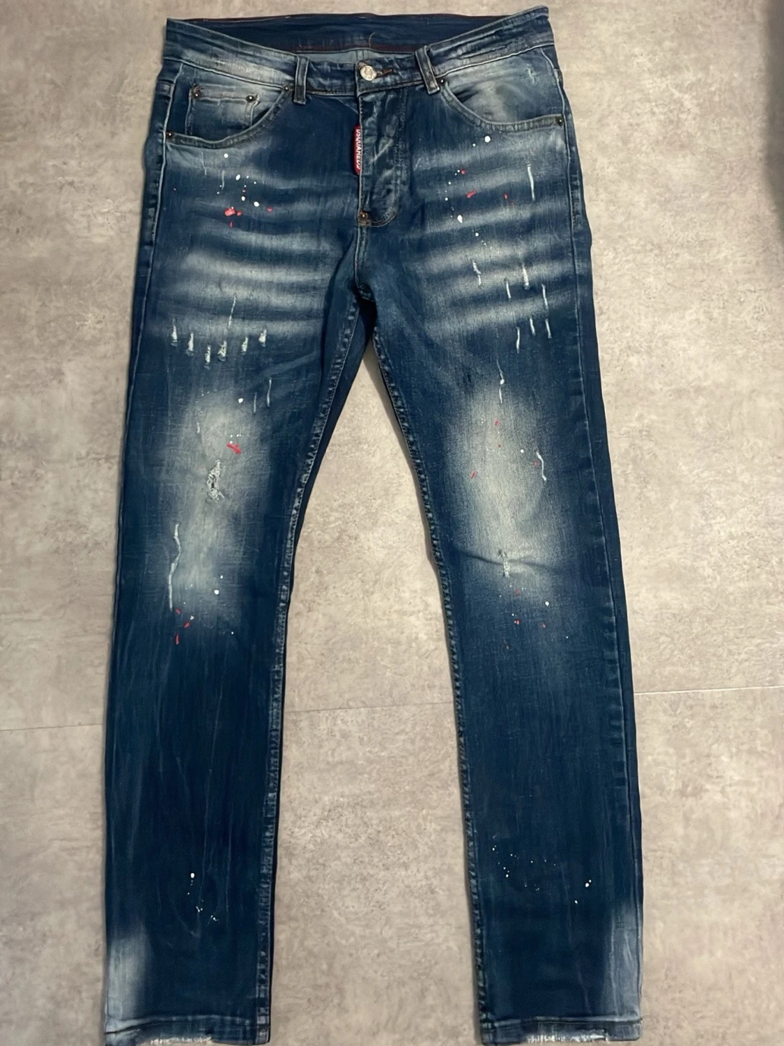Dsquared2 blå skinny jeans med färgstänk