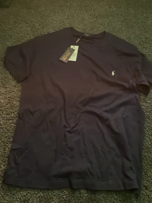 Svart t-shirt från Polo Ralph Lauren - Klassisk svart t-shirt från Polo Ralph Lauren med liten vit logga broderad på bröstet. T-shirten har rund hals och korta ärmar, tillverkad i mjuk bomull för en skön känsla. Perfekt basplagg för alla tillfällen.