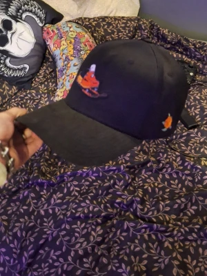 Svart keps från S&R Company - Svart keps med broderad orange katt med keps framtill och liten broderad detalj på sidan. Justerbar snapback baktill med texten SORTN. Klassisk formad skärm och broderad logga på baksidan. Perfekt för dig som gillar streetwear och unika detaljer.