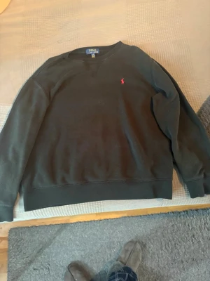 Svart sweatshirt från Polo Ralph Lauren - Klassisk svart sweatshirt från Polo Ralph Lauren med rund halsringning och den ikoniska röda logon broderad på bröstet. Tröjan har ribbade muddar vid ärmslut och nederkant. Perfekt för en avslappnad och stilren look.