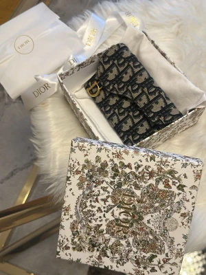 Dior plånbok - Säljer en Dior plånbok i det klassiska mönstret med gulddetalj framtill. En tidlös och fin modell som passar till allt. (Saddle Cosmos Zipped Card Holder) Aldrig använd. Kvitto finns och den kommer med box samt tillbehör.  Hör av dig vid intresse 💌