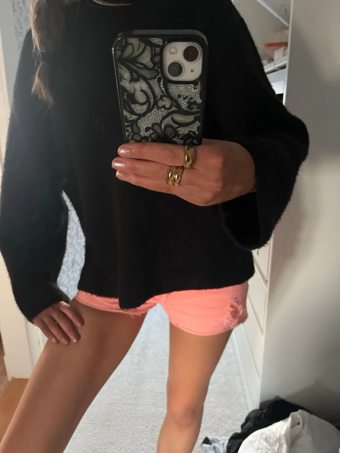 Koral jeansshorts med slitningar - 3