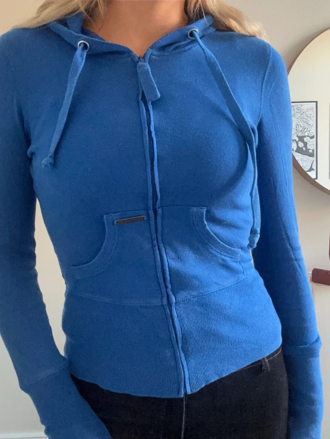 Blå huvtröja med dragkedja zip up - 1
